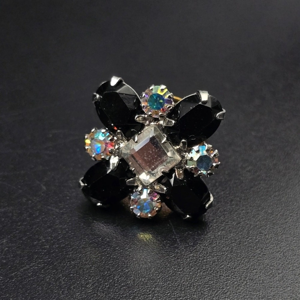 Black Aurora Borealis Rhinestone Pin Vintage Costume Jewelry